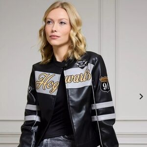 Hogwarts Black Faux-Leather Bomber Jacket